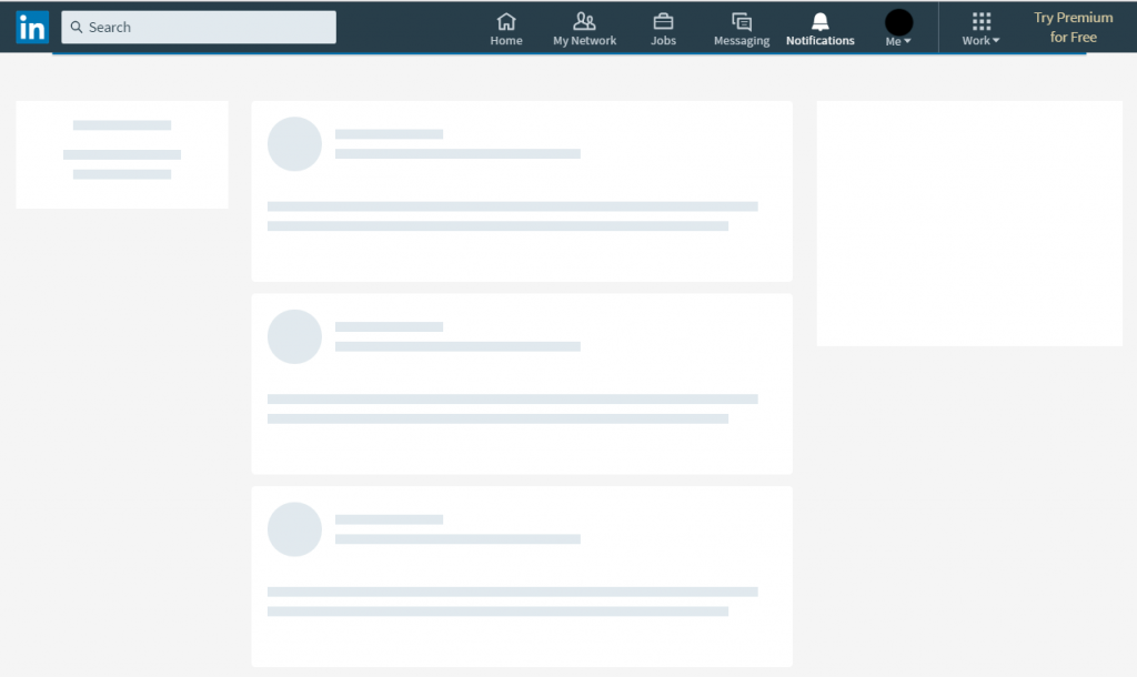 A screenshot of a loading LinkedIn homescreen