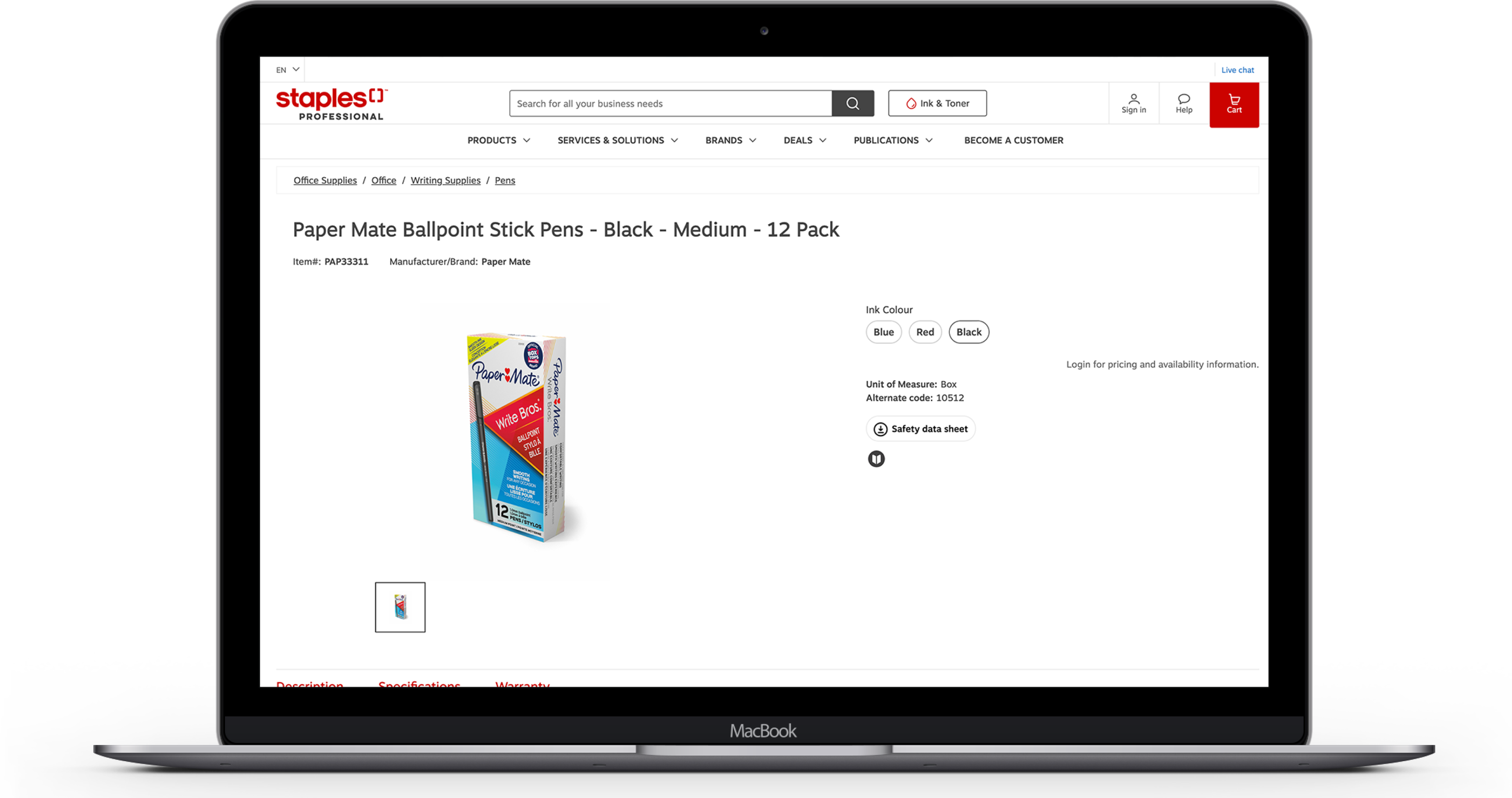 product page design of staples