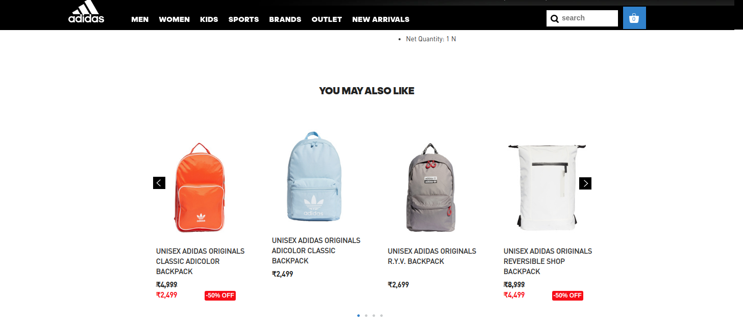 Adidas website screenshot of recently viewed items