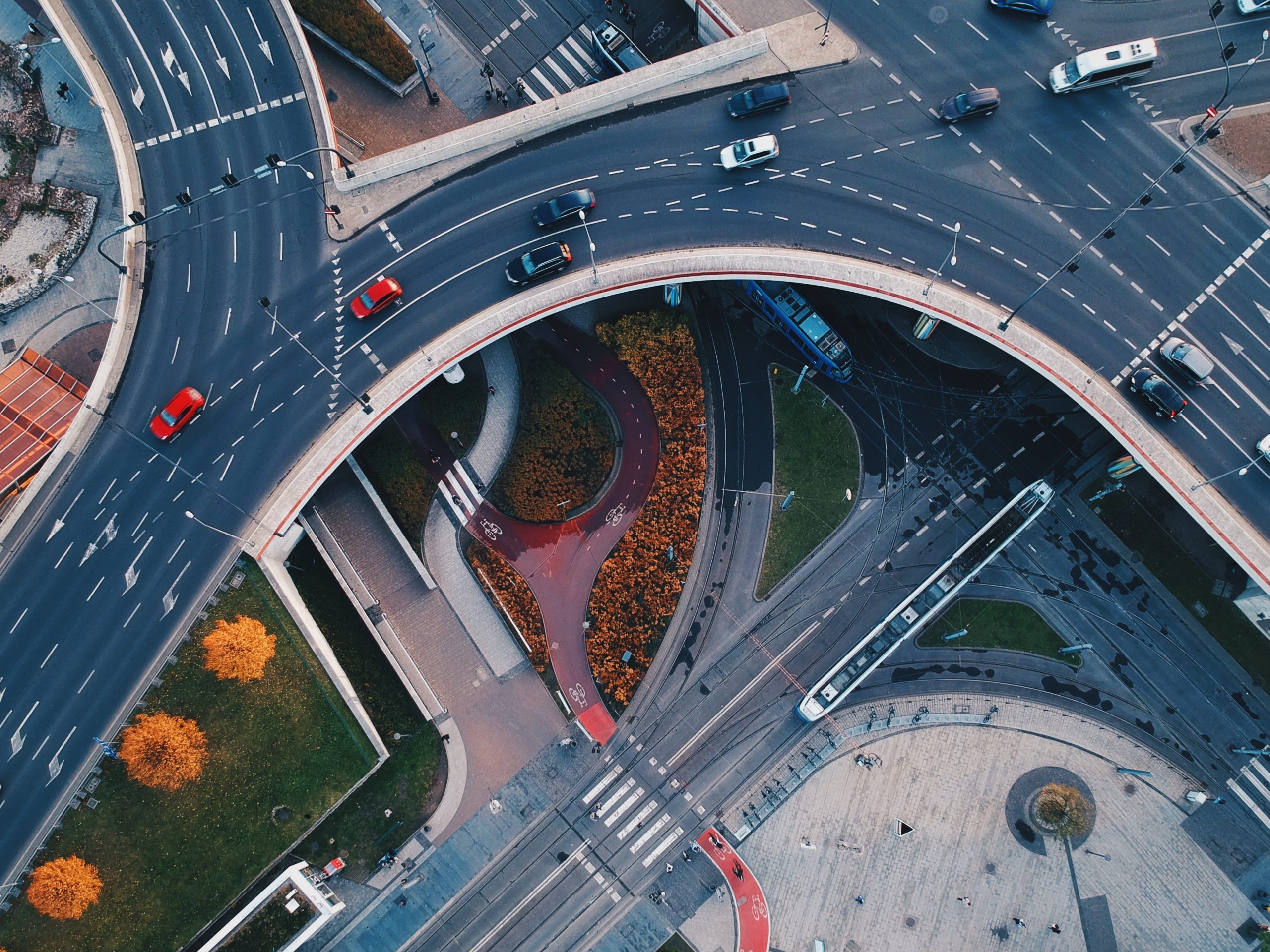 Aerial picture of cars on a fly-over
