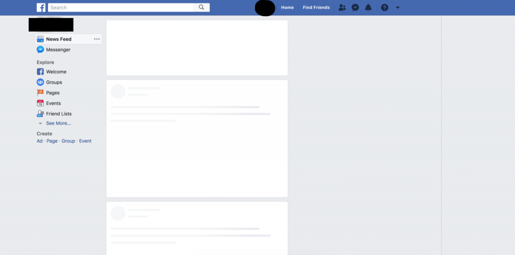 A Screenshot of of a loading Facebook homescreen
