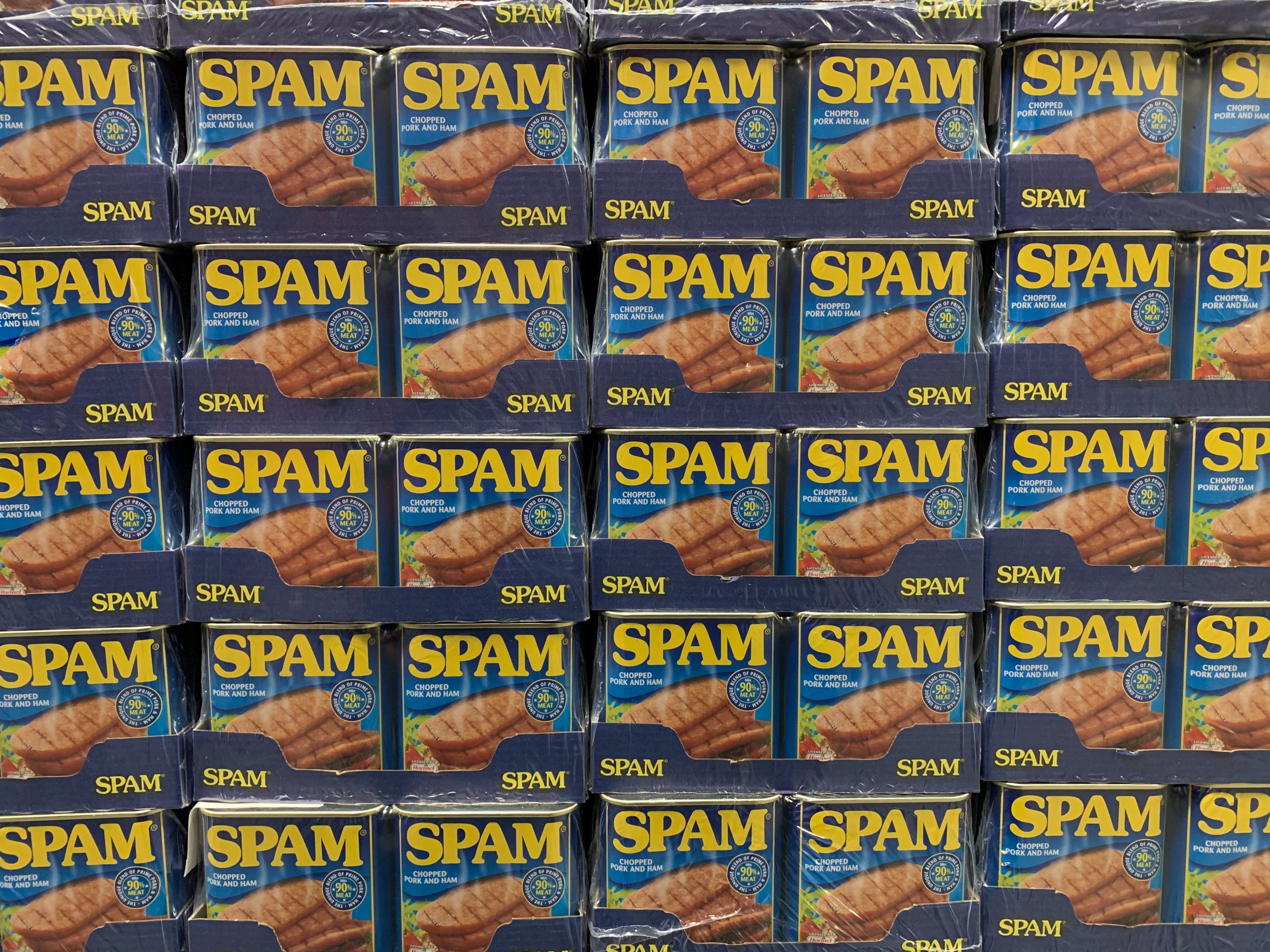 picture of spam containers stacked up