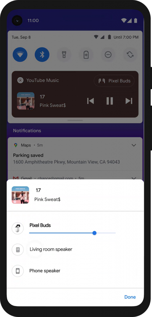 Screenshot of Media controller Widget in Android 11 phone