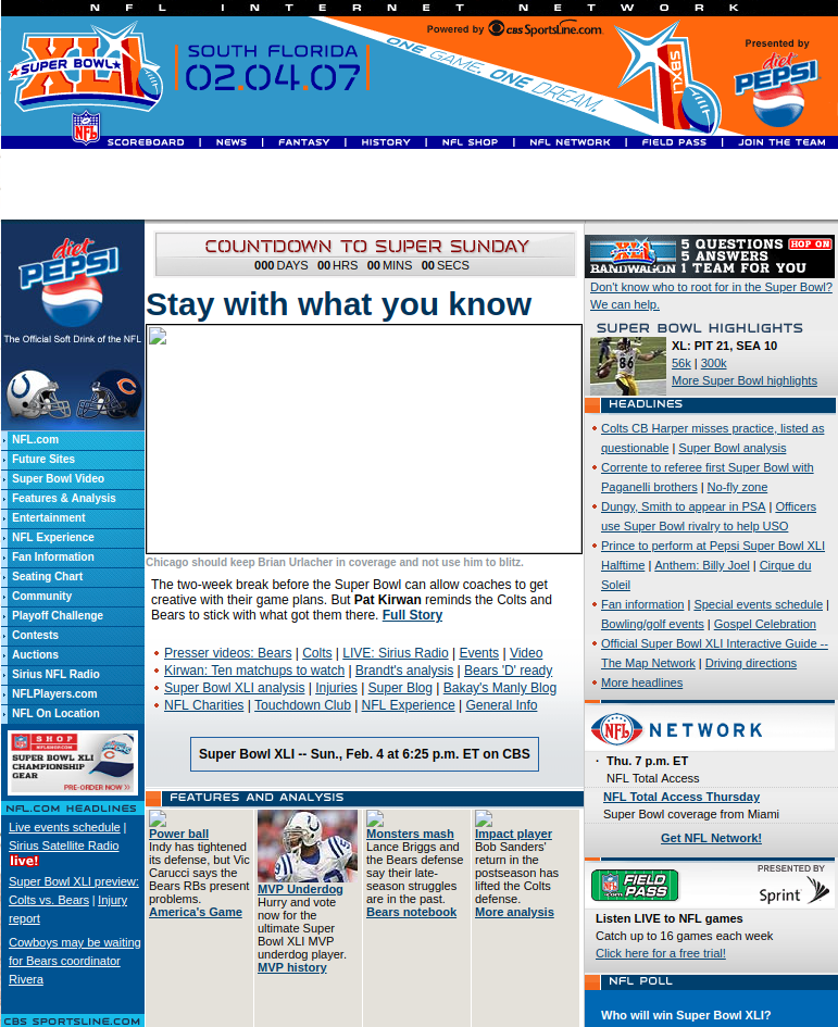 Screenshot of superbowl.com 2009