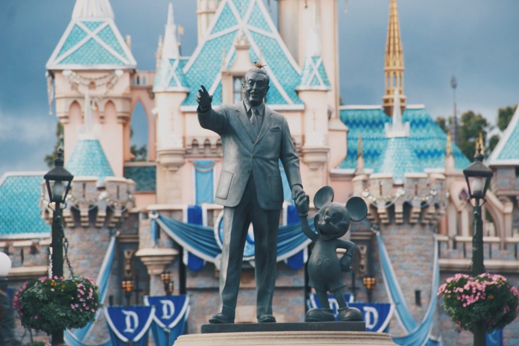 Statue of Walt Disney with Mickey Mouse in Disneyland